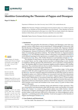 Identities Generalizing the Theorems of Pappus and Desargues