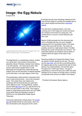 The Egg Nebula 15 April 2019