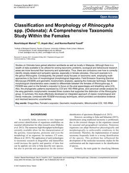 Classification and Morphology of Rhinocypha Spp. (Odonata): a Comprehensive Taxonomic Study Within the Females