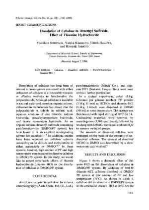 Dissolution of Cellulose in Dimethyl Sulfoxide. Effect of Thiamine Hydrochloride