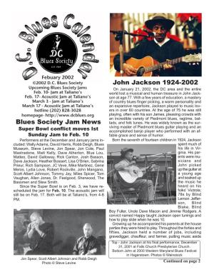 Blues Society Jam News John Jackson 1924-2002