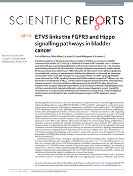 ETV5 Links the FGFR3 and Hippo Signalling Pathways in Bladder Cancer Received: 2 December 2016 Erica Di Martino, Olivia Alder , Carolyn D