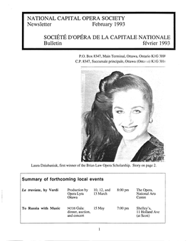 SOCIETE D'opera DE LA CAPITALE NATIONALE Bulletin Fevrier 1993