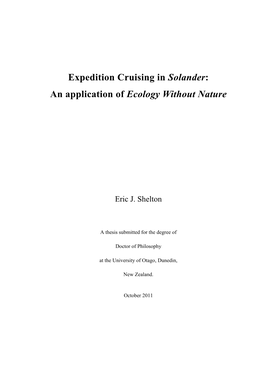 Expedition Cruising in Solander: an Application of Ecology Without Nature