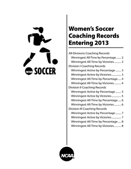 Women's Soccer Coaching Records Entering 2013