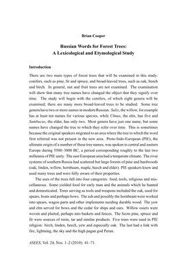 Russian Words for Forest Trees: a Lexicological and Etymological Study