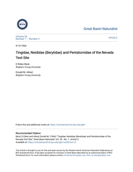 Tingidae, Neididae (Berytidae) and Pentatomidae of the Nevada Test Site
