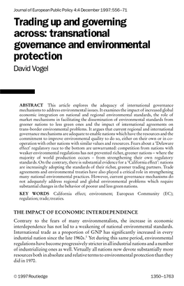 Transnational Governance and Environmental Protection David Vogel