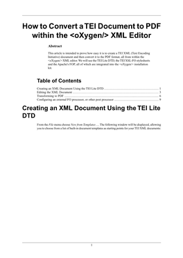 How to Convert a TEI Document to PDF Within the &lt;Oxygen/&gt; XML Editor