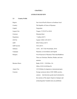 CHAPTER 2 LITERATURE REVIEW 2.1 Country Profile