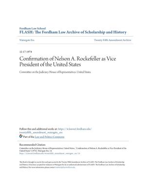 Confirmation of Nelson A. Rockefeller As Vice President of the United States Committee on the Judiciary