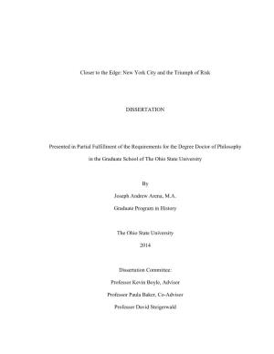 Closer to the Edge: New York City and the Triumph of Risk DISSERTATION Presented in Partial Fulfillment of the Requirements