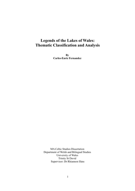 Legends of the Lakes of Wales: Thematic Classification and Analysis