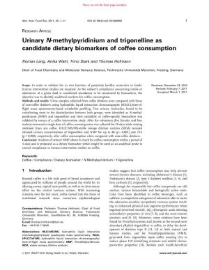 Urinary Nmethylpyridinium and Trigonelline As Candidate Dietary