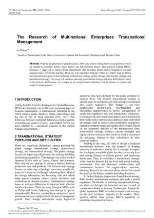 The Research of Multinational Enterprises Transnational Management