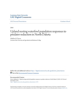 Upland Nesting Waterfowl Population Responses to Predator Reduction in North Dakota Matthew R