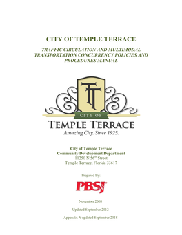 City of Temple Terrace Traffic Circulation and Multimodal Transportation Concurrency Policies and Procedures Manual