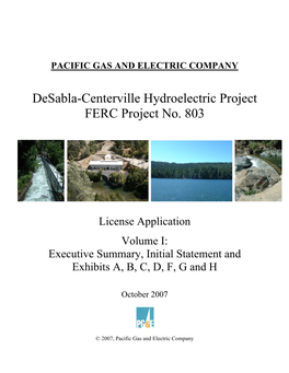 Desabla-Centerville Hydroelectric Project FERC Project No. 803