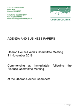 AGENDA and BUSINESS PAPERS Oberon Council Works Committee