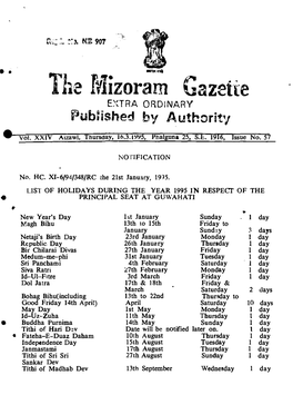 The Fvlizoram Gazette E�(TRA ORDINARY Pubnshed by Authority