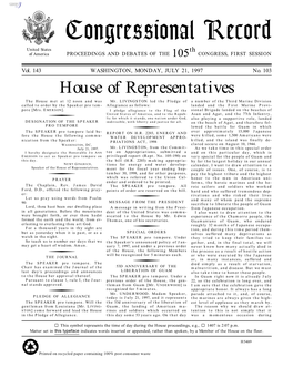 Congressional Record United States Th of America PROCEEDINGS and DEBATES of the 105 CONGRESS, FIRST SESSION