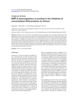 Original Article BMP-2 Downregulation Is Involved in the Inhibition of Cementoblast Differentiation by Lithium