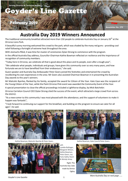 Australia Day 2019 Winners Announced