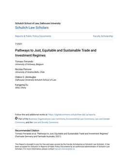 Pathways to Just, Equitable and Sustainable Trade and Investment Regimes