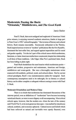 Modernists Passing the Buck: "Orientals," Middlebrows, and the Good Earth