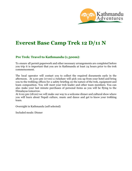 Everest Base Camp Trek 12 D/11 N