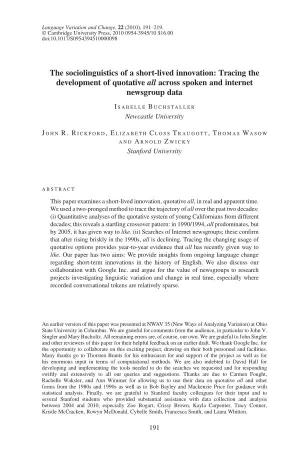 The Sociolinguistics of a Short-Lived Innovation: Tracing the Development of Quotative All Across Spoken and Internet Newsgroup Data