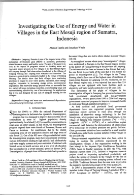 Investigating the Use of Energy and Water in Villages in the East Mesuji Region of Sumatra, Indonesia