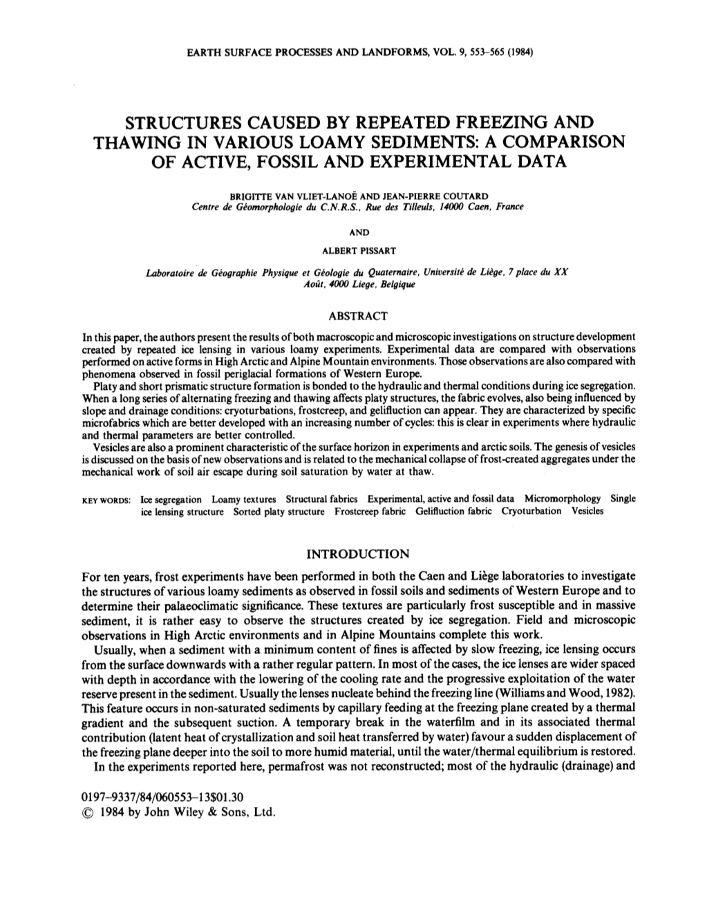 Structures Caused by Repeated Freezing and Thawing in Various Loamy Sediments: a Comparison of Active, Fossil and Experimental Data