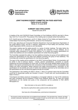 JOINT FAO/WHO EXPERT COMMITTEE on FOOD ADDITIVES Eighty-Seventh Meeting Rome, 4–13 June 2019