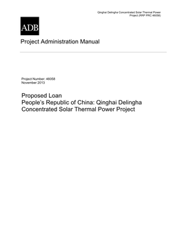 Qinghai Delingha Concentrated Solar Thermal Power Project (RRP PRC 46058)