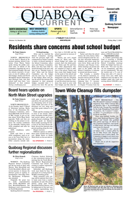 May 7, 2021 Residents Share Concerns About School Budget by Paula Ouimette Tri-Board Meeting Levy Limit Is $165,000 and the Partments