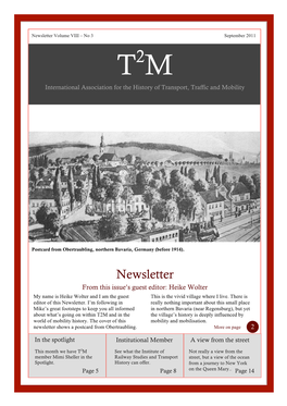 Newsletter Volume VIII – No 3 September 2011 T2M International Association for the History of Transport, Traffic and Mobility