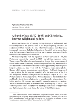 Akbar the Great (1542–1605) and Christianity. Between Religion and Politics