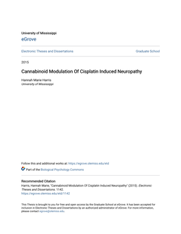 Cannabinoid Modulation of Cisplatin Induced Neuropathy