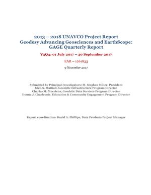 2013 – 2018 UNAVCO Project Report Geodesy Advancing Geosciences and Earthscope: GAGE Quarterly Report