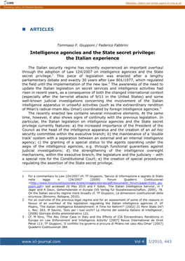 ARTICLES Intelligence Agencies and the State Secret Privilege