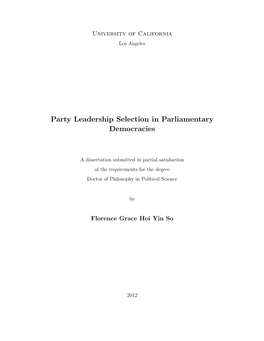 Party Leadership Selection in Parliamentary Democracies