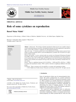 Role of Some Cytokines on Reproduction