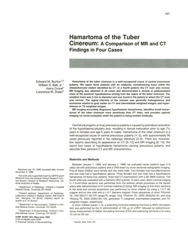 Hamartoma of the Tuber Cinereum: a Comparison of MR and CT Findings in Four Cases