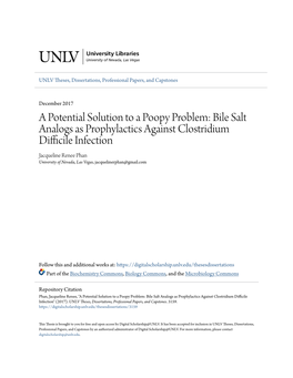 Bile Salt Analogs As Prophylactics Against Clostridium Difficile Infection Jacqueline Renee Phan University of Nevada, Las Vegas, Jacquelinerphan@Gmail.Com