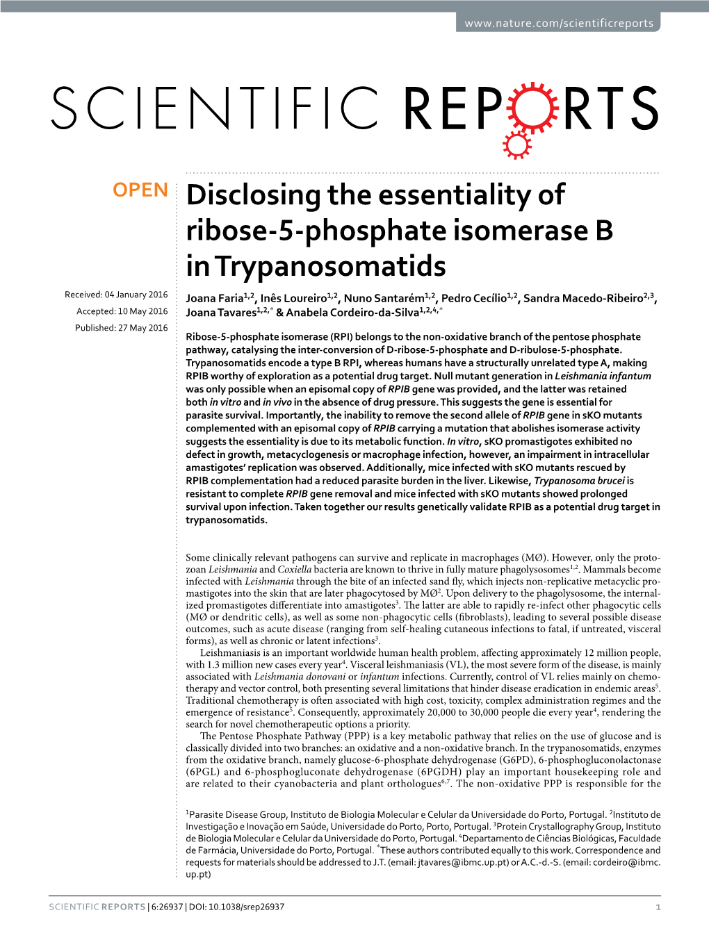 Disclosing the Essentiality of Ribose-5-Phosphate Isomerase B In