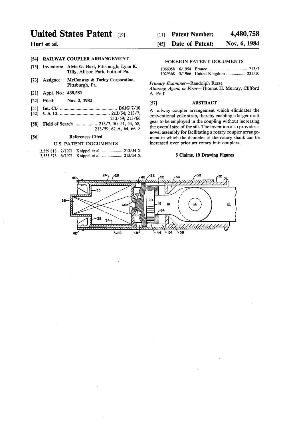 United States Patent (19) 11 Patent Number: 4,480,758 Hurt Et Al