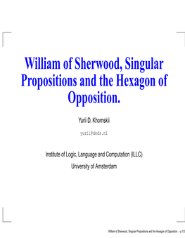 William of Sherwood, Singular Propositions and the Hexagon of Opposition