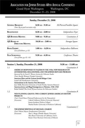 ASSOCIATION for JEWISH STUDIES 40TH ANNUAL CONFERENCE Grand Hyatt Washington Washington, DC December 21–23, 2008