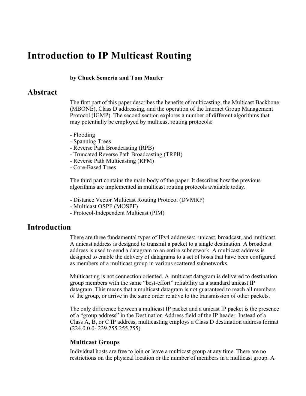 Introduction to IP Multicast Routing